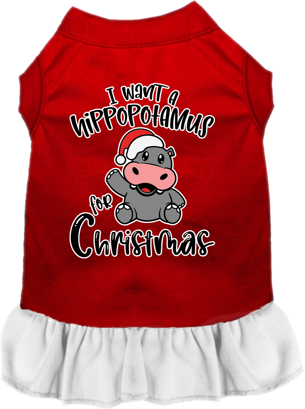 Hippo for Christmas Screen Print Dog Dress Red with White Size XS